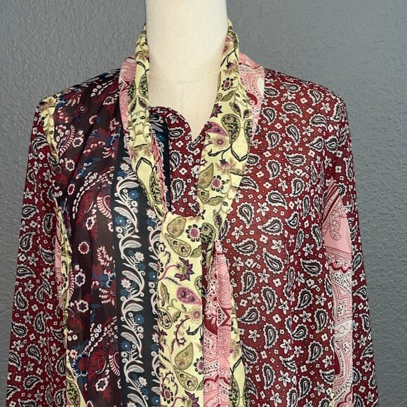 SOFT SURROUNDINGS LANGDON Paisley Patchwork Blouse Shirt Tie Front - NWT - PL - Picture 4 of 13